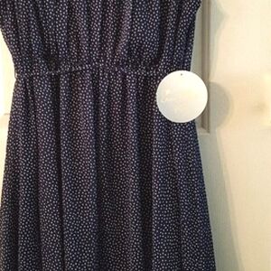 Rachel & Michele Navy Dress. Tiny white polka dots